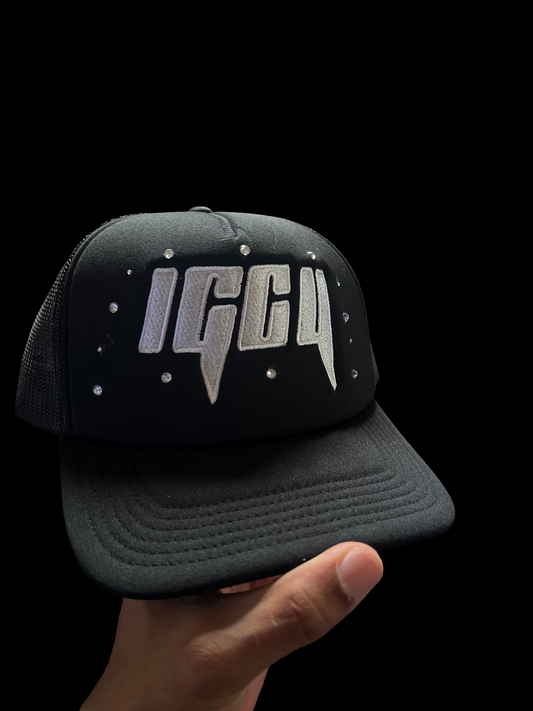 Black IGCY Rhinestone Trucker Hat