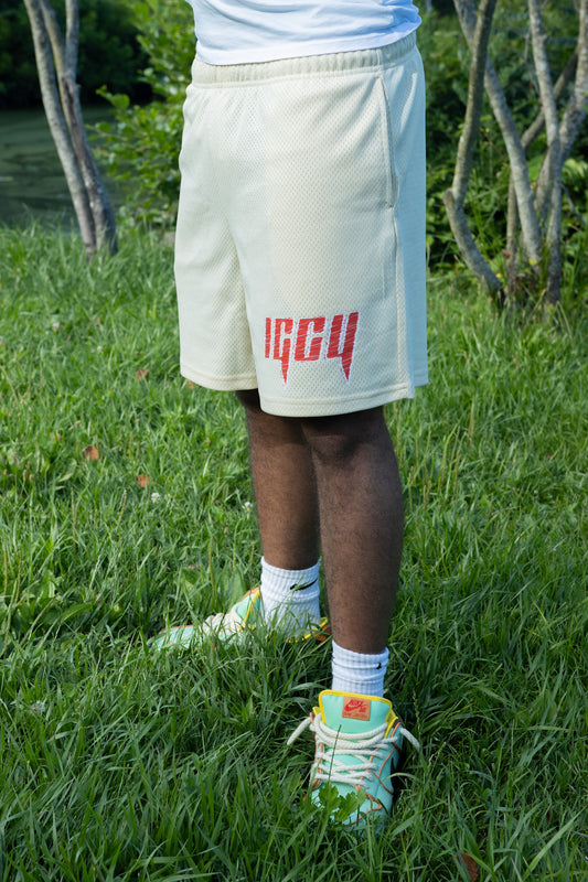 Cream & Red IGCY  Scratch Logo Shorts